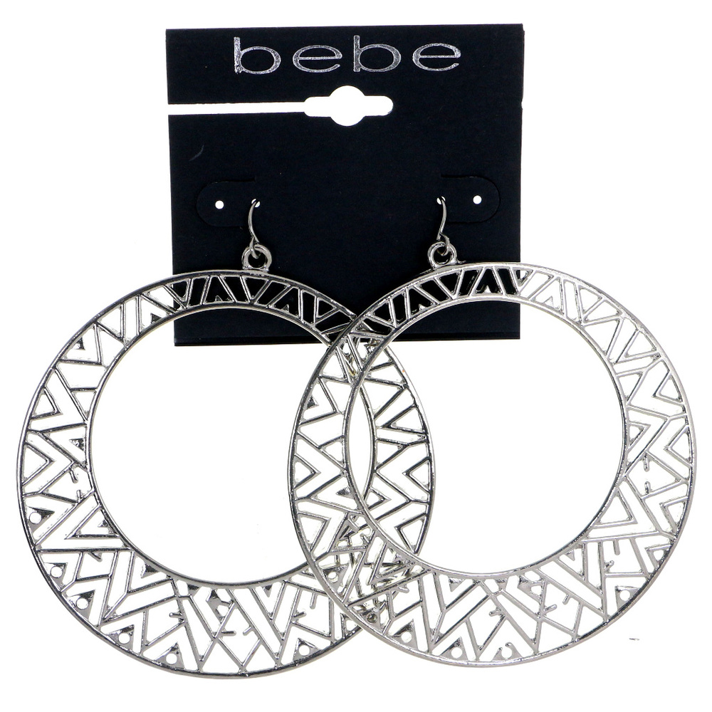 Bebe large antique silver hoop earring NWT bbe35 - Picture 1 of 6
